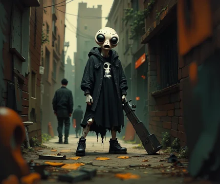 score_9, score_8_up, score_7_up, score_6_up, score_5_up, dark minimalistic, surrealism, homeless alien freak species in rage portrait in a scifi scene, highly detailed, emo goth, torn, dystopic, depth of field, suppressive, painfull <lora:ponys-dream:.9>
