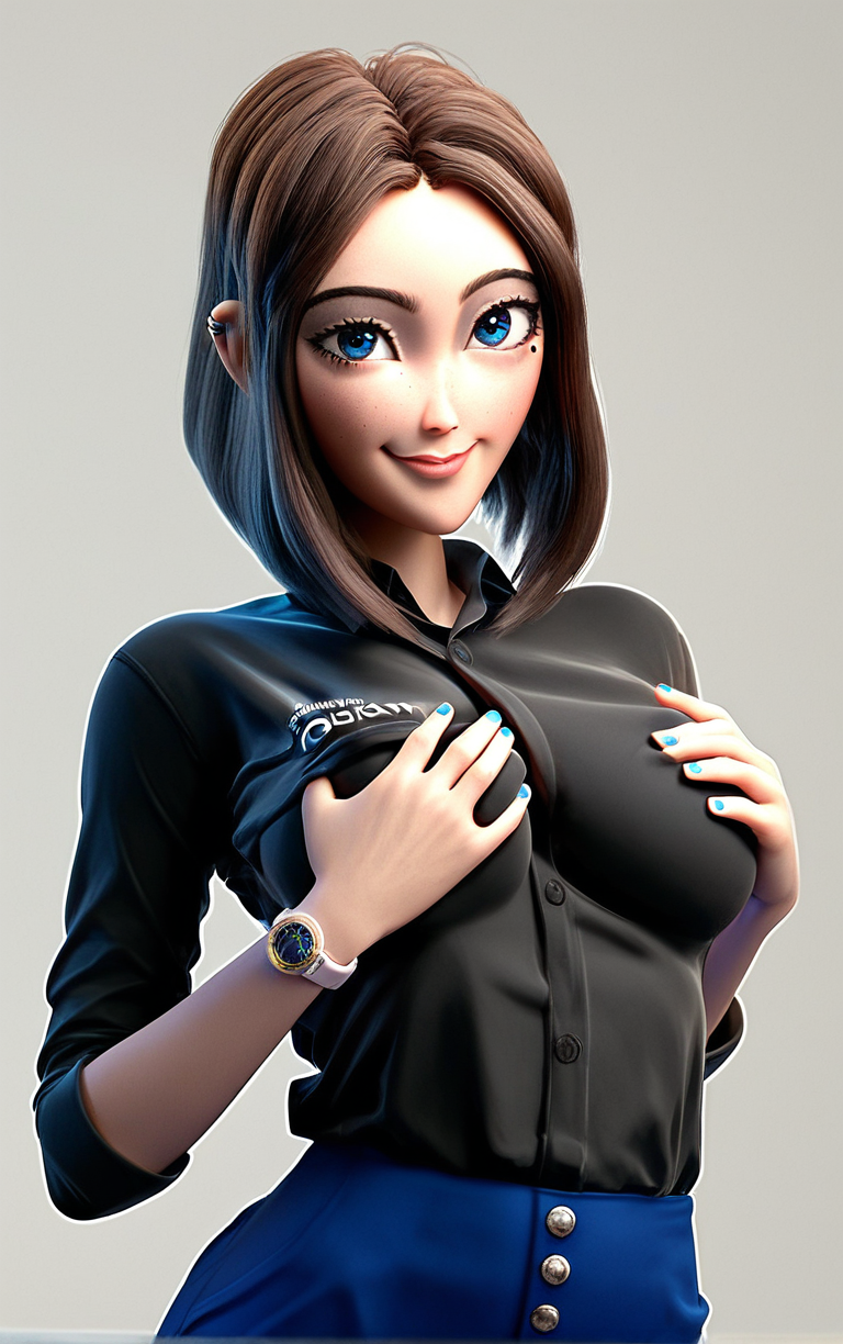 score_9, score_8_up, score_7_up, BREAK
MEME_SamsungSam_ownwaifu, samsung sam,
1girl, blue eyes, brown hair, eyelashes, freckles, makeup, medium hair, mole under eye, short hair, nail polish, blue nails, watch, wristwatch, ear piercing, breasts, piercing, jewelry, lips, large breasts,  earrings, sleeves rolled up, parted bangs, buttons, collarbone, sleeves pushed up, forehead,
black shirt, blue pants, clothes writing, jeans, collared shirt, denim, cleavage, high-waist pants, shirt tucked in,
(breast lift, grabbing own breast, breast hold), straight-on, indoors, sidelighting, <lora:PONYXL_MEME_SamsungSam_ownwaifu:0.85>, solo,