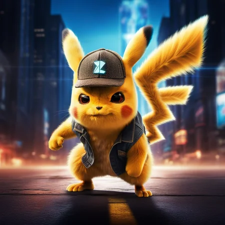 DetectivePikachu1024 wearing a cap, angry, rage,  powerfull, electricity, lightning, sparkles, explosions, cyberpunk city background, highly detailed , photography, ultra sharp, film, bokeh, professional, 4k, highly detailed   <lora:add-detail-xl:1.5> <lora:DetectivePikachu1024:0.8>