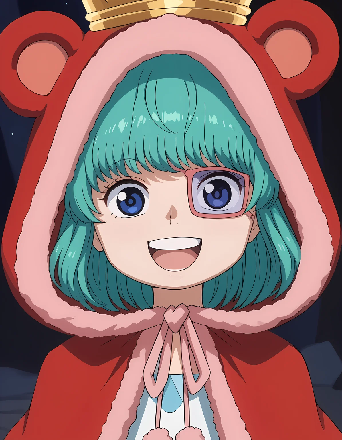 <lora:Sugar:1>sug4r, animal hood, animal ears, smile, crown, excited, cute