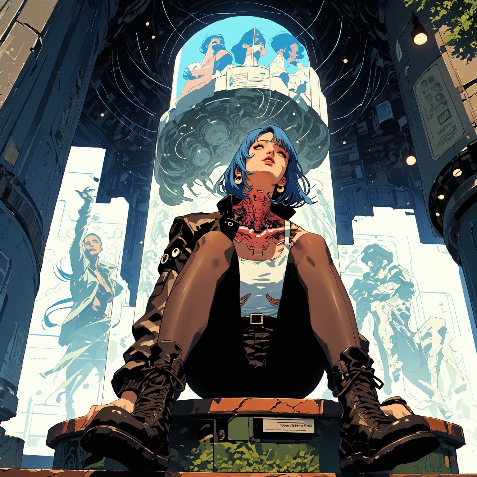  score_9, score_8_up, score_7_up, score_6_up, source_anime, 2d, young woman, cutie girl in a futuristic setting, cyberpunk, blue hair, black leather jacket, tight pants, boots, bar interior, night time, lights, exquisite composition and lighting, intimate close-up, flawless composition and lighting, timeless nostalgia, refined aesthetic, tranquil vibe, effortless posture, reclining, mind-bending surrealism, smooth tonal gradients, perfectly balanced composition, ethereal dreamscape, seamless textures, cinematic perspective, dramatic illumination, 75mm cinematic lens, rich Technicolor hues, Panavision scope, widescreen clarity, ultra-sharp focus, minute details, 8k ultra-HD, high dynamic range, hyperrealism, ultra-realistic, iconic visual, cinematic frame, premium color grading, deep focus, lens bloom, intensified post-effects, neo-retro anime style:1.5. retro anime art style:1.5, masterpiece, extreme ambience, rich shadows. (high quality, full hd, 4k, absurdres)
