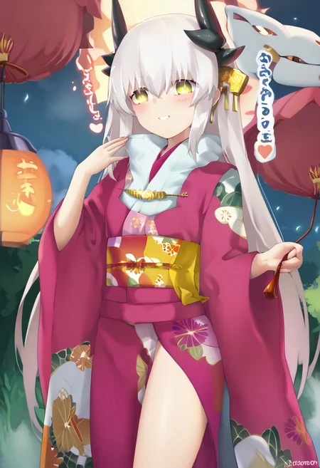 score_9, score_8_up, score_7_up, uncensored, source_anime, 1girl, <lora:spfateKiyohimeXLPony-10:1> kiyosp2st, horns, pink kimono, floral print, wide sleeves