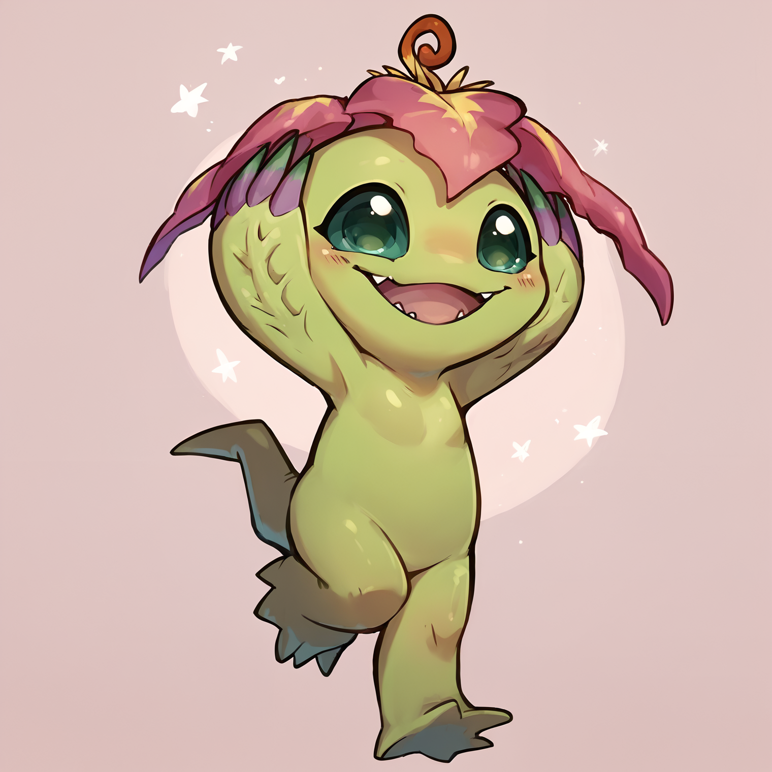 score_9, score_8_up, score_7_up, score_6_up,source_furry,rating_safe,1girl,digital artwork, digimon, (palmon:1.1), green body, (jumping:1.1),(cute, adorable, small:1.3),<lora:palmon_SDXL:0.9>