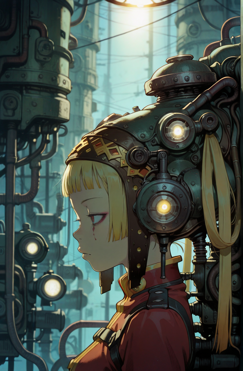 1girl,blonde hair, (obslete machine god:1.2),punk girl, portrait, from side
tatsuyuki, (too much machine:1.3) ,A room full of pipes, searchlights,(ac130:0.4)
 <lora:Perfect Hands:1>  <lora:Tatsuyuki:0.9> <lora:add-detail-xl:1><lora:age_slider_v4:-2>, score_9, score_8_up, score_7_up, score_6_up, score_5_up, score_4_up,zPDXL