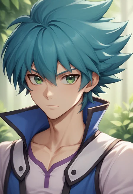 score_9, score_8_up, source_anime, highly detailed, 1boy, solo, slender, skinny
jesse, 1boy, solo, male focus, green eyes, duel academy uniform (yu-gi-oh! gx), upper body, spiked hair, looking at viewer, aqua hair, collarbone, hair between eyes,
outdoor,