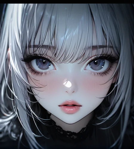 masterpiece,high resolution,8k,
3xpression,,1girl, ,black clothes,,upper body,white hair,lips,nose,dark eyes
<lora:emogirlXL:0.6>,3xpression,
