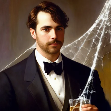 (a handsome man holding a beer:1.2), (he is inside Cobwebber:1.2), (high detailed skin:1.2), at a party, realistic, saturated, sharp focus, in the painting style of Anders Zorn, James Tissot, Jeremy Lipking, Marc Simonetti, Peter Paul Rubens, Ryan Pancoast, WLOP,