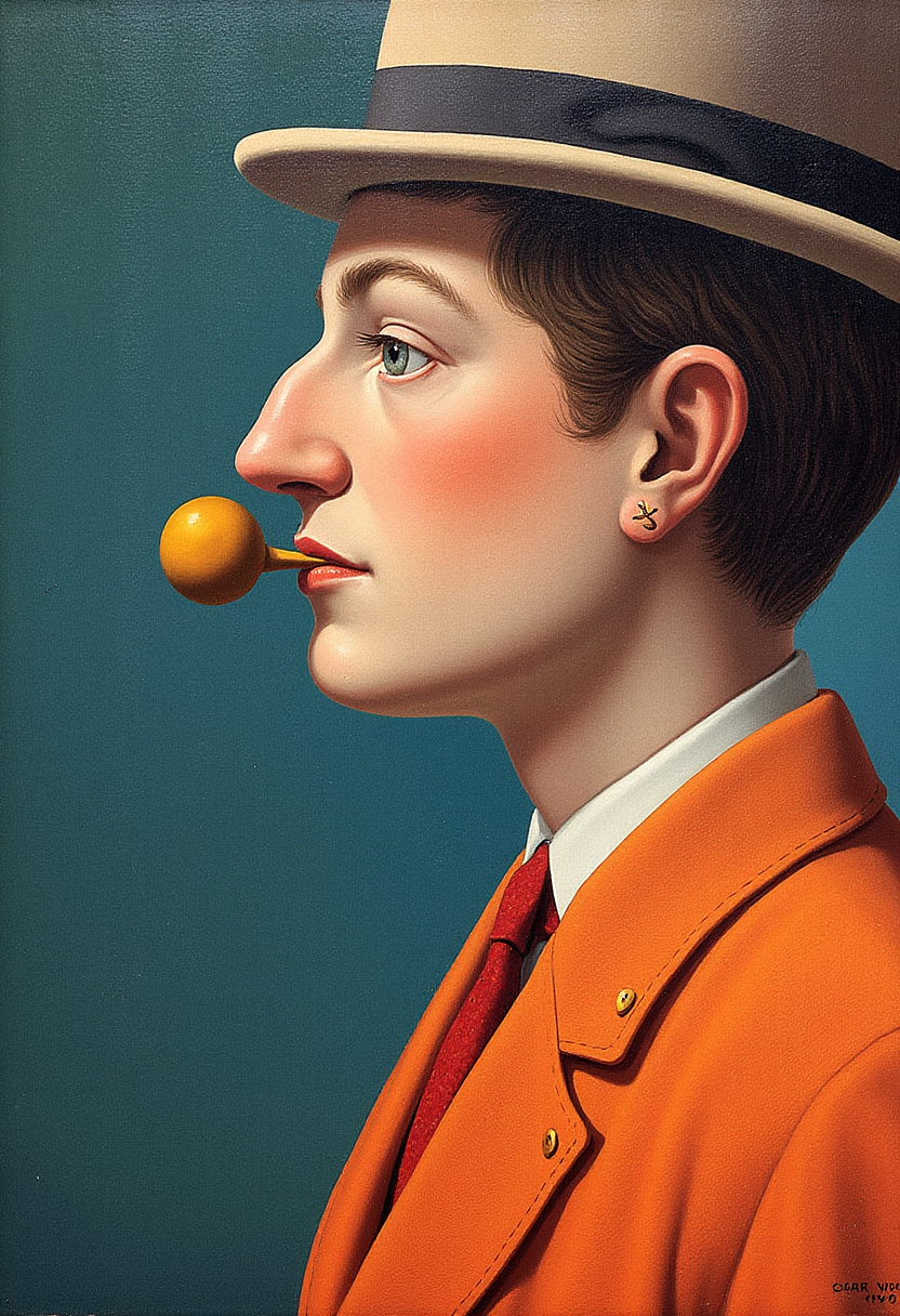 yfg-magritte An artistic depiction of Caricature in the style of abstract surrealism, using vibrant colors and intricate details, capturing the essence of Caricature with a focus on texture and mood. with intricate textures and vibrant colors. The scene should include a rich variety of elements, each contributing to the overall atmosphere. Lighting should be soft, diffused, and natural, enhancing the depth and realism of the scene. The mood is to be calm yet vibrant, creating a sense of serenity and wonder. Every detail in the scene should be meticulously rendered, emphasizing the contrast between light and shadow, and capturing the fine textures and subtle gradients. The color palette should be carefully chosen to evoke emotion, with each hue enhancing the aesthetic appeal of the overall composition. The final image should be immersive and captivating, drawing the viewer into its intricately detailed world.