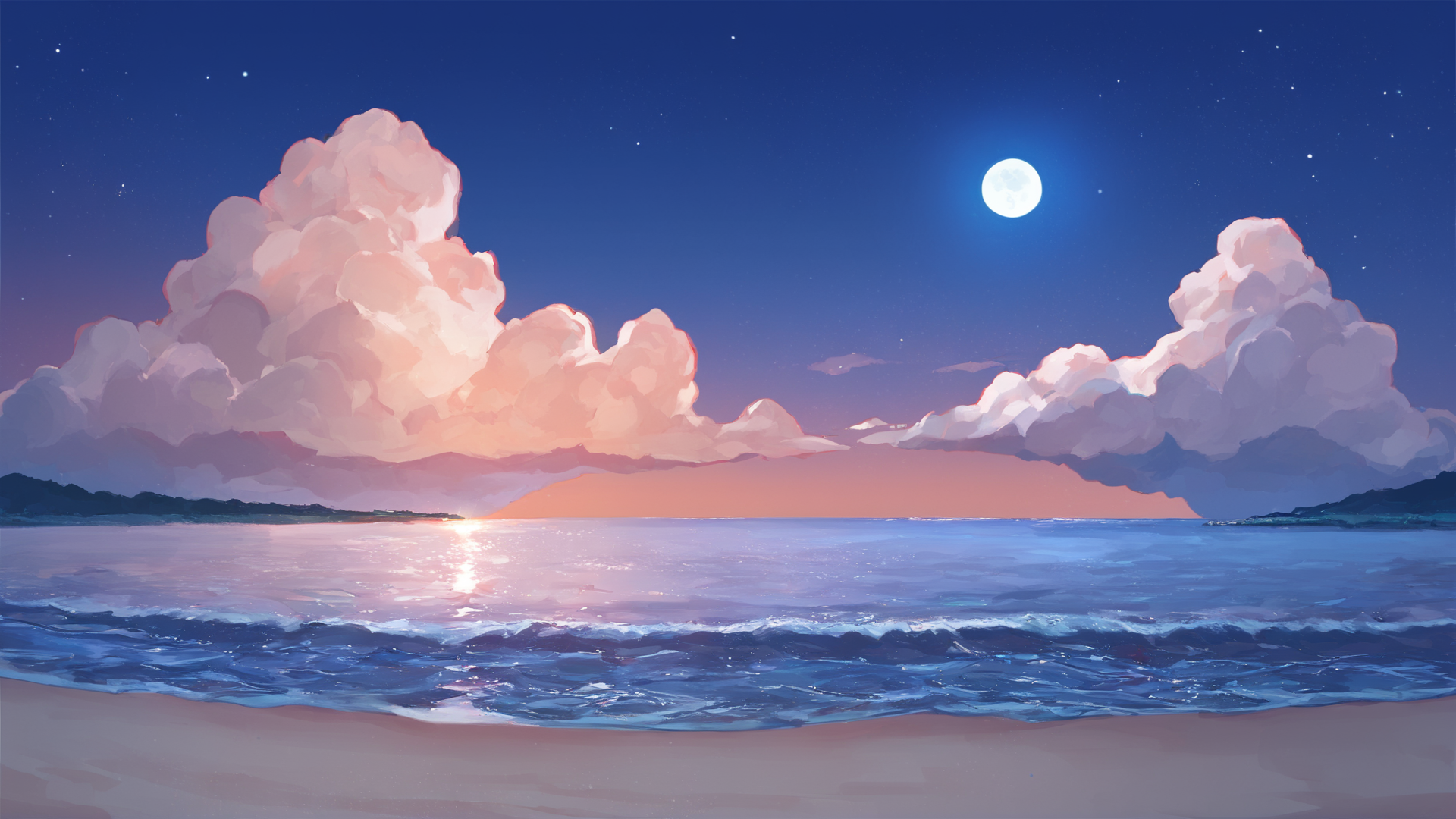 score_9, score_8_up, score_7_up, source_anime,
best quality, masterpiece, ultra detailed,
landscape
night, moon, stars, sky, clouds, beach, water, 
amazing background, outdoors,
<lora:Everlasting_Summer_Vanilla_Backgrounds_by_GraffMetal:1>,
