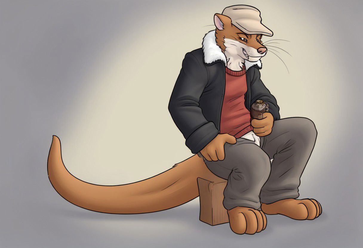 blacksad weekly, solo, 1boy, hat, jacket, tail, male focus, open clothes, pants, sweater, pubic hair, uncensored, male pubic hair, furry, furry male, tail, long tail, chest fur, high quality