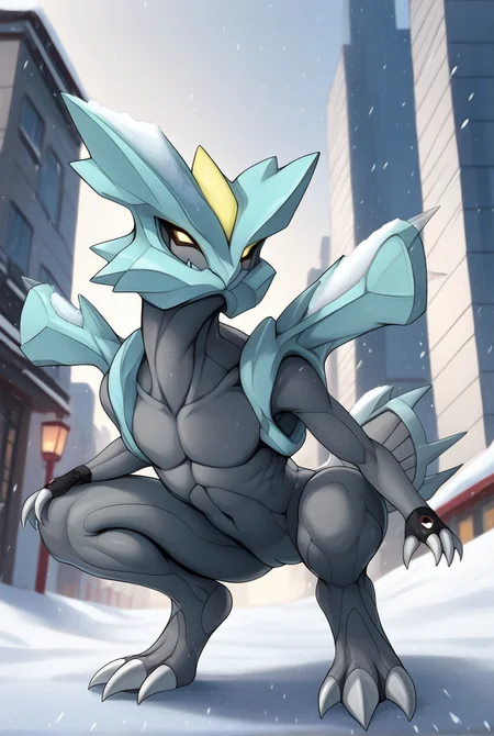 <lora:ber00xl:0.8> B3r00 style, hi res, porn, rating_explicit, solo, BREAK, 1girl, <lora:Kyurem-000002:1>kyurem, pokemon(creature), gray skin, two-tone body, feral crouching, snow, <lora:Pony_QualityV4.0:1.12> zPDXLxxx, zPDXLrl, zPDXL3, <lora:Bing-based_FurScale_Enhancer:0.6>