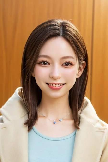 Office lady in suit , Full body,  dedicated nipple, Innocent, downblouse, Thin eyebrows, thin lips, pale lips, backlightvarious hair styles,  Medium hair, Small lips,(straight hair)Lateral face,  various facial expressions , detailed nasal bridge, whole body, detailed philtrumdeep Smiles lines, no makeupvarious poses, various postures, small breasts , Medium length hair, light brown hair ,  best quality, photo realistic, masterpiece, extremely detailed face, detailed nose, detailed eyes , dedicated eyes,  double eyelids, fair eyebrows, full body, whole body, side parting hair, windy, symmetrical eyes, very detailed eyes, detailed iris, fine eyebrows, long eyelashes  silky hair, perfect white teeth, watery eyes, dedicated fingers, smaller headsmile dimples, necklace, skin blemishes, perfect fingers, ear pins, small mouth, yellow Chinese skin