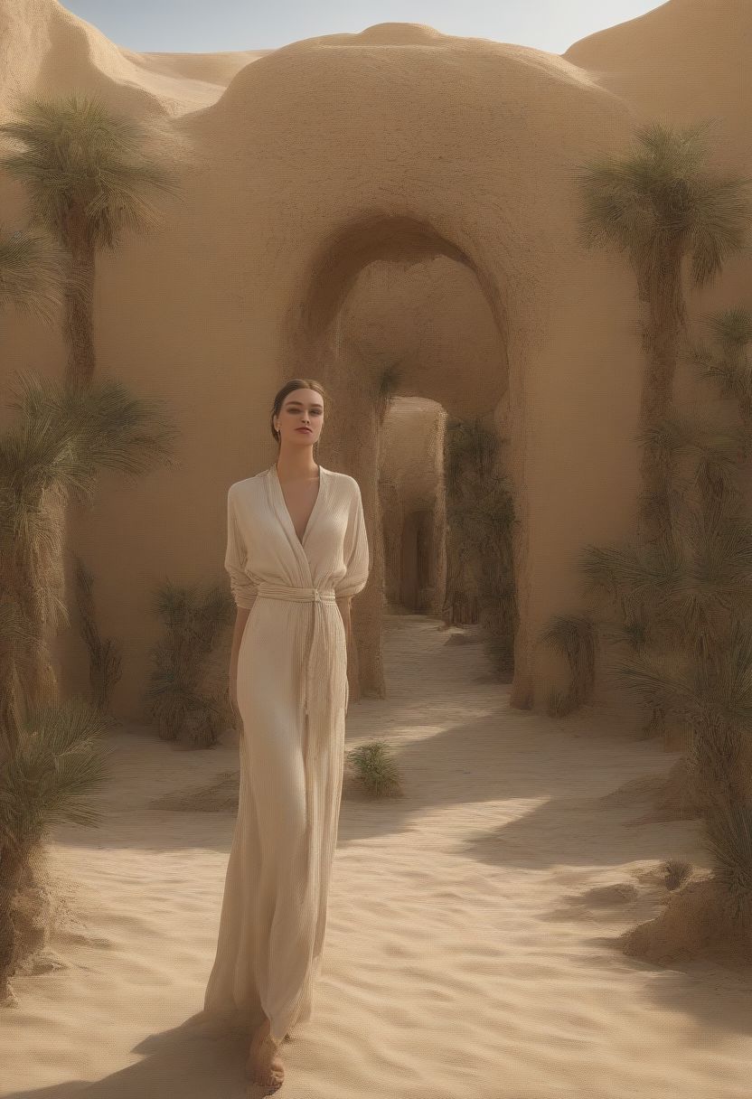 a sexy woman is doing modeling work at the oasis, 8K, realistic, masterpiece,