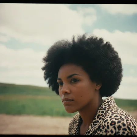 analog film photo of <lora:Film Stock Footage Style:1>
High angle Medium shot of a black woman staring at camera Kodak Ektar Film Stock Footage Style, faded film, desaturated, 35mm photo, grainy, vignette, vintage, Kodachrome, Lomography, stained, highly detailed, found footage