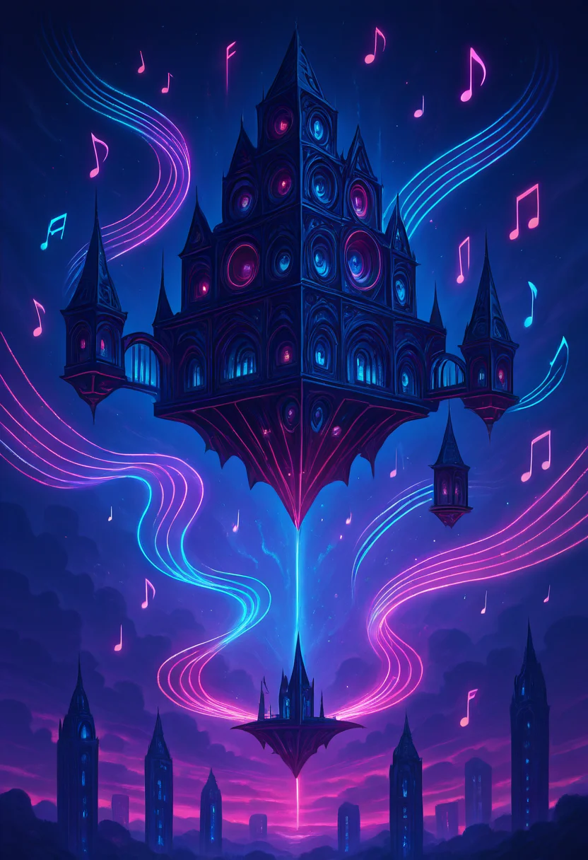 masterpiece, best quality, AdFF, blue theme, (music notes), floating castle, <lora:AudioFileFuture_IXL_v1:1.0>,