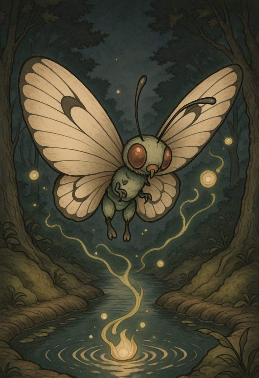 masterpiece, best quality,     y0k4i, forest, glow, magic, Butterfree, floating, pond, night,   <lora:YokaiPokedex_IXL:1.0>,