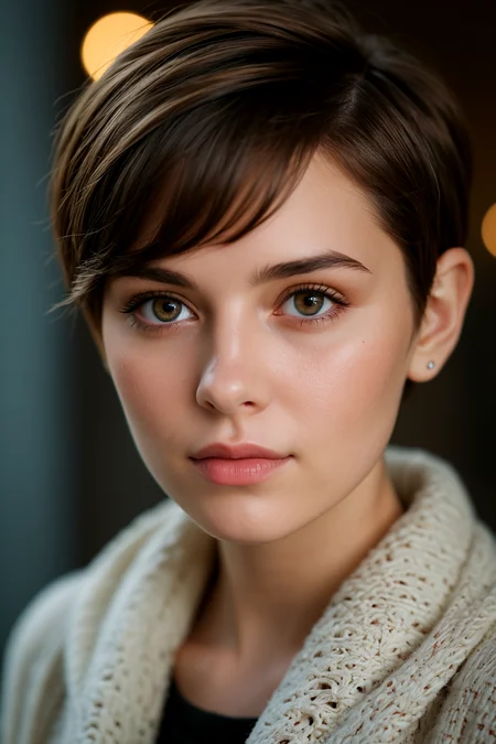 cinematic film still centered, portrait photo of 25 y.o woman, pixie cut, open jacket, sweater, natural skin, dark shot
BREAK
award winning artwork, many details, extreme detailed, full of details, Wide range of colors, Dramatic, Dynamic, Cinematic, Sharp details, Insane quality, Insane resolution, Insane details, Masterpiece, 32k resolution, day, natural light, pastel colored theme, insane detail, 32k, RAW, <lora:extremely_detailed:0.8> extremely detailed . shallow depth of field, vignette, highly detailed, high budget, bokeh, cinemascope, moody, epic, gorgeous, film grain, grainy