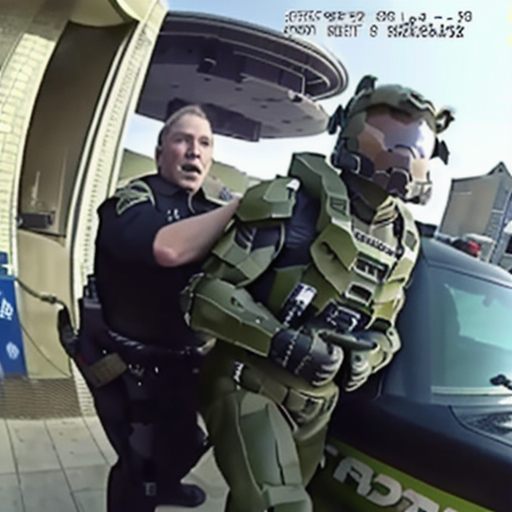 Bodycam footage of Halo Master Chief being arrested <lora:PoliceBodycamFootage:1>