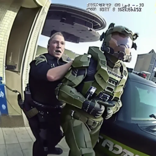 Bodycam footage of Halo Master Chief being arrested <lora:PoliceBodycamFootage:1>