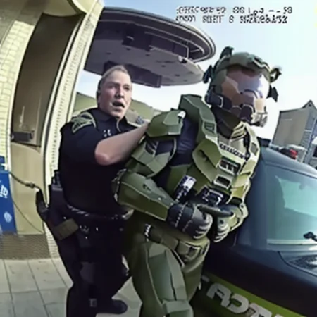 Bodycam footage of Halo Master Chief being arrested <lora:PoliceBodycamFootage:1>