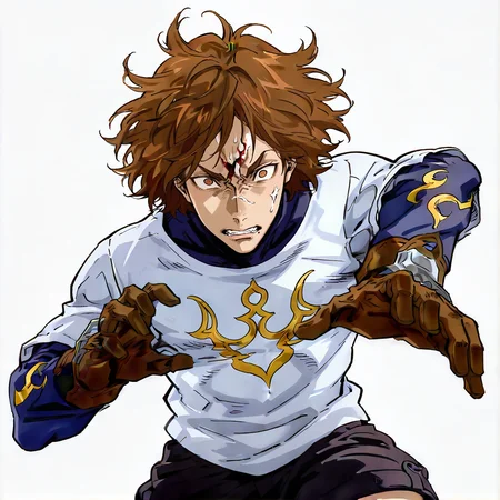 Drawing,1boy,solo,masterpiece,best quality, very aesthetic, absurdres, amazing quality, high resolution, ultra-detailed, absurdres, volumetric lighting,fullbody view,looking_at_viewer, simple_background, white_background,BREAK
<lora:Yugo_The_Wolf__Bloody_Roar:1> Yugo, brown eyes, official style, Scare center on forehead,long sleeves, gloves, upper body, , black shorts,messy hair,
<lora:AKinuNishimura_Style:1> NishimuraXL,, || white background,,
