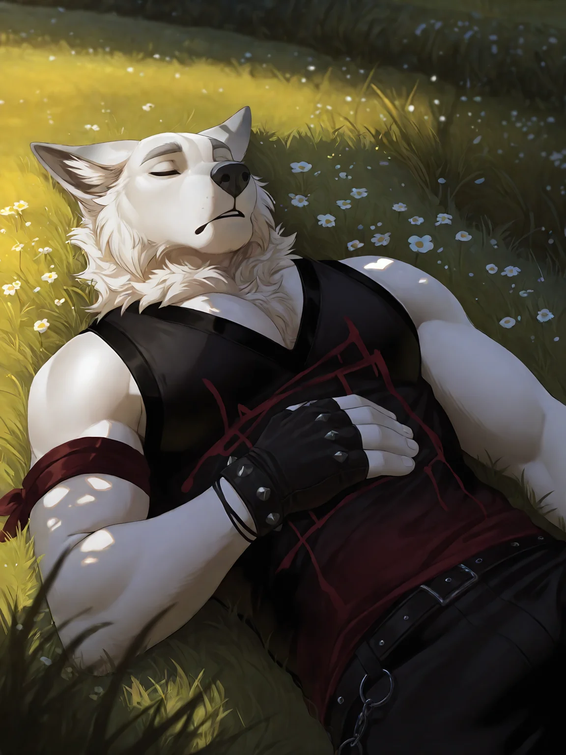 <lora:HarukiIL4:0.8>, haruki, male, solo, edgy outfit, serene, calm, lying, on back, closed eyes, sleeping, grass, tall grass,
BREAK masterpiece, best quality, amazing quality, very aesthetic,highres, absurdres, detailed background,