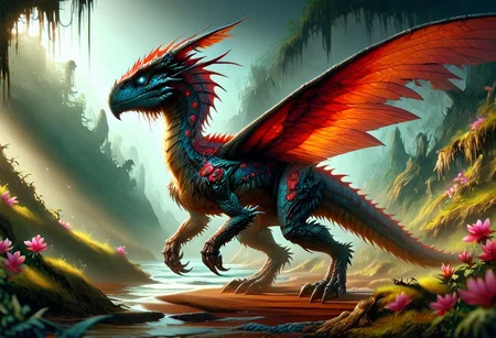 An monstrous chimera with squid head dragon wings, multiple eyes, tentacles hybrid creature with flower iron spikes-like feathers, standing in a wasteland of red blood flowers, hyperrealistic, using the EasyNegative model. The creature should be extremely detailed, following HK style, and appear as if made from wooden art. The scene should also include elements of an insectosaur. Ensure the overall image is dark, by using Dark art style, ral-mythcr,
<stardeaf-greenmageddon>