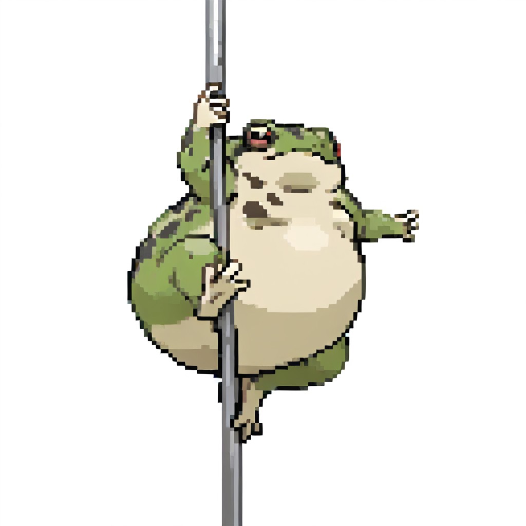 (masterpiece, best quality, high quality, highres), very awa, highres, absurdres, pokemon, pokemon \(species\), (no humans:1.1), (solo:1.2), full body, 
DRFTPFV1.0, frog, desert rain frog, african rain frog, animal, animal Focus,
pole dancing, fat, 
simple white background,