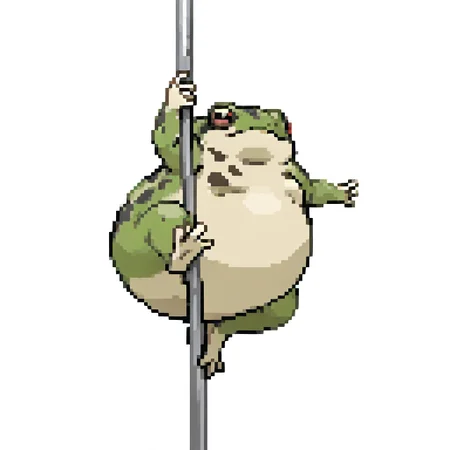(masterpiece, best quality, high quality, highres), very awa, highres, absurdres, pokemon, pokemon \(species\), (no humans:1.1), (solo:1.2), full body,
DRFTPFV1.0, frog, desert rain frog, african rain frog, animal, animal Focus,
pole dancing, fat,
simple white background,