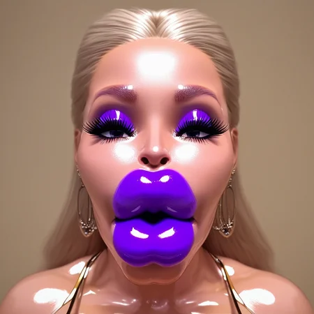 lips, plump lips, bimbo, purple lips, cleavage, beautiful face, shiny lips, [by DarkEffect]