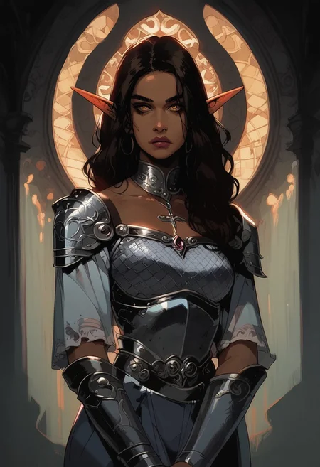 score_9, score_8_up, score_7_up, arts_angel. arts_angelstyle. Christian Angel. Christian Angel Style BREAK, 1woman portrait, beautiful, dramatic lights ((Elf, warrior ,fighter, knight, plate armor, armor, golden eyes, (latina:1;3), (latina skin;1;3), (latina woman;1;3) ))