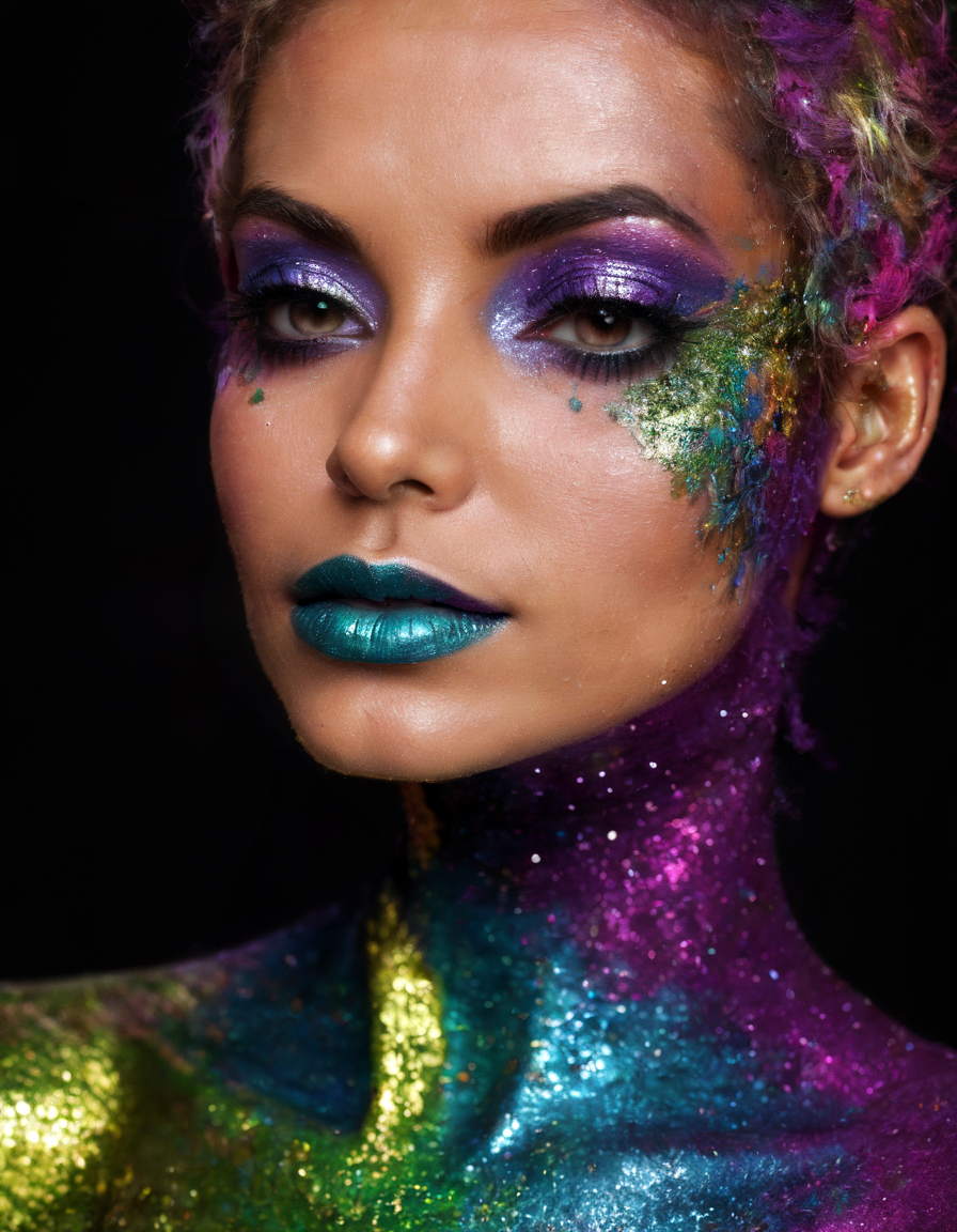 <lora:glitt3r:0.7>glitt3r a woman black background vibrant colors
