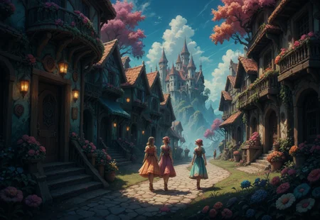 score_9,score_8,score_7,[score_6],[[score_5]], fantasy D&D colorful scenery, 2girls standing