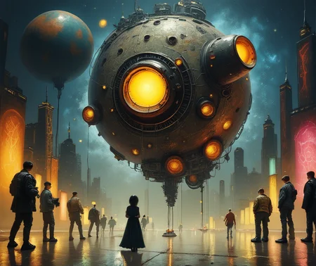 score_9, score_8_up, score_7_up, score_6_up,score_5_up, The cybernetic marketplace was a bustling hub of trade, with merchants hawking advanced implants and futuristic weapons. Neon lights flickered overhead, casting a vibrant glow on the eclectic crowd. In the shadows, deals were made that could alter the balance of power in the galaxy., highly detailed, gritty, cinematic, abstract <lora:ponys-dream:.9>
