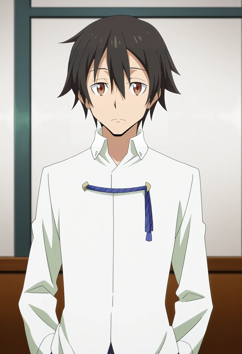 masterpiece, best quality, , anime screencap, , official style, looking at viewer, 1boy, solo, male focus, <lora:yuuki_kagurazaka_ilxl:0.96>, yuuki_kagurazaka, black hair, brown eyes, short hair, hair between eyes, , ,