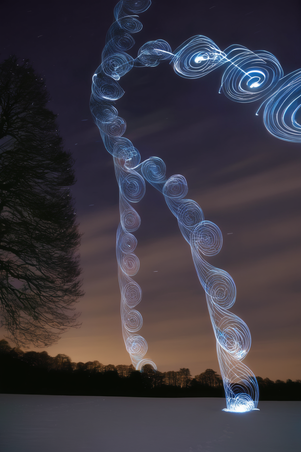 <lora:Photographer Martin Kimbell Style:1>Photographer Martin Kimbell Style - a long exposure photo of a light painting in the sky over a snow covered field