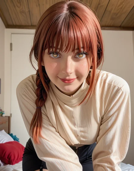score_9, score_8_up, score_7_up, 1girl, solo, narrow waist, wide hips, huge ass, looking at viewer, lingerie, garter straps, bra, thighhighs, on bed, top-down bottom-up, highres, high quality, masterpiece, <lora:catalina_slitherin:1> realistic, icata, photography, solo, brown hair, looking at viewer, breasts, photorealistic, high quality, highres,masterpiece, Stable-Yogis-Canon-EOS-R5-1.3x, large breasts, <lora:Makima:0.5> makima_v1, solo, shirt, white shirt, red hair, ringed eyes, braid, braided ponytail, yellow eyes, smile, black pants