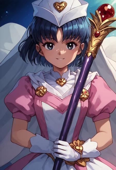 ultra-detailed), ((extremely detailed)), (high resolution), 4K, (8K), best quality, (beautiful), (dynamic lighting), (super detailed skin), sharp focus, (1_girl, solo focus), score_9,score_8_up,score_7_up,anime coloring BREAK source_anime,anime, , score_9, score_8_up, score_7_up, source_anime, rating_safe, intricate details, 1girl, <lora:Isara_Gunther:1>, isara, Dark blue hair, black eyes, short hair, score_9, score_8_up, score_7_up, score_6_up, score_5_up, score_4_up, detailed, intricate details, source_anime, , (best quality) , (highly detailed) ,((masterpiece)), ((best quality) ,magical girl, heart, hat, puffy short sleeves, white gloves, dress, white headwear, short sleeves, puffy sleeves, staff, def,, laying, looking at viewer, smile, indoor,
detailed eyes、detailed face and detailed skin <lora:add-detail-xl:1.0>