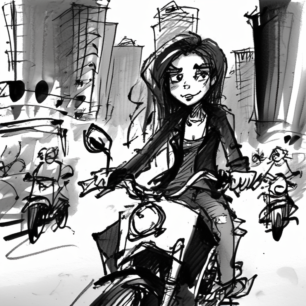 corcoc4s  girl on a motorbike rides the city street,  very detailed<lora:corcoc4s:1>