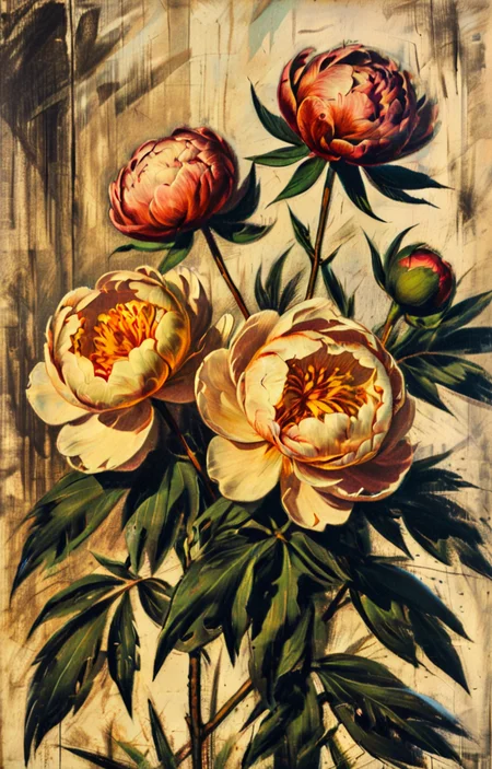 masterpiece,best quality,<lora:tbh4-sdxl:0.9>,illustration, decaying peonies