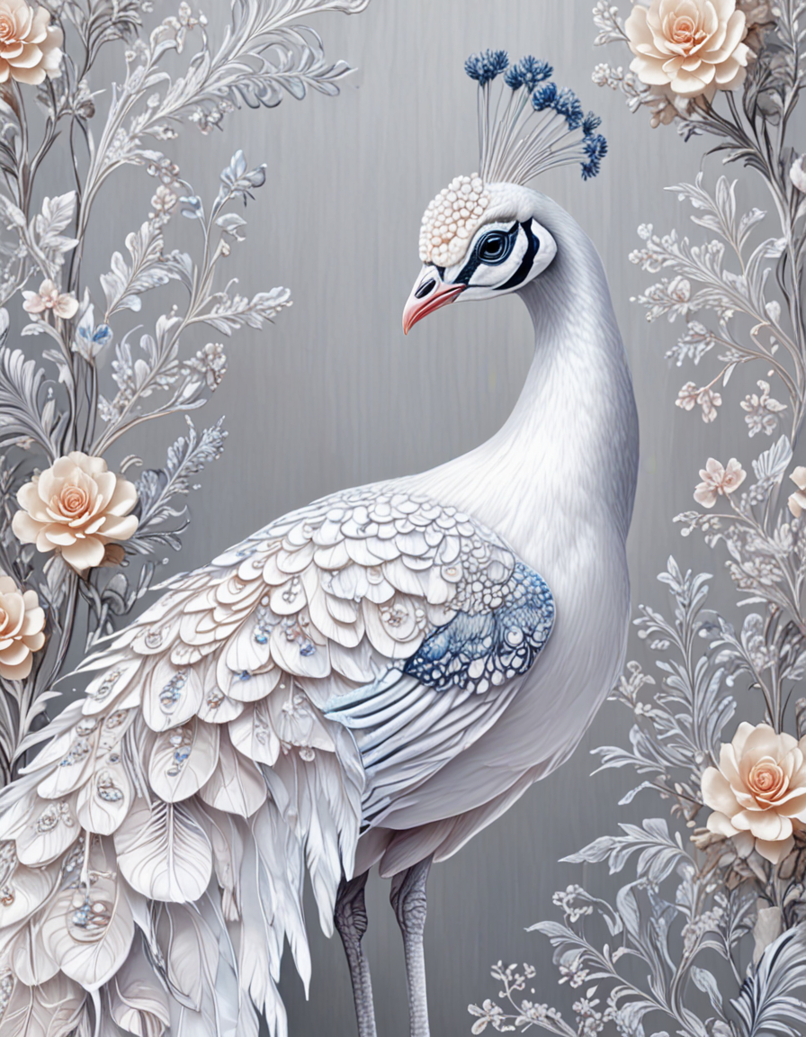 novuschroma68 style white peacock zebra with flowers  <lora:sdxl_lightning_8step_lora:1> <lora:novuschroma68 style:1>