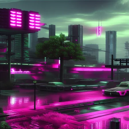 FFbF_neon, nature landscape neon cyberpunk city, gorgeous view, depth, painted by seb mckinnon, high detail, digital art, painted by greg rutkowski, trending on artstation