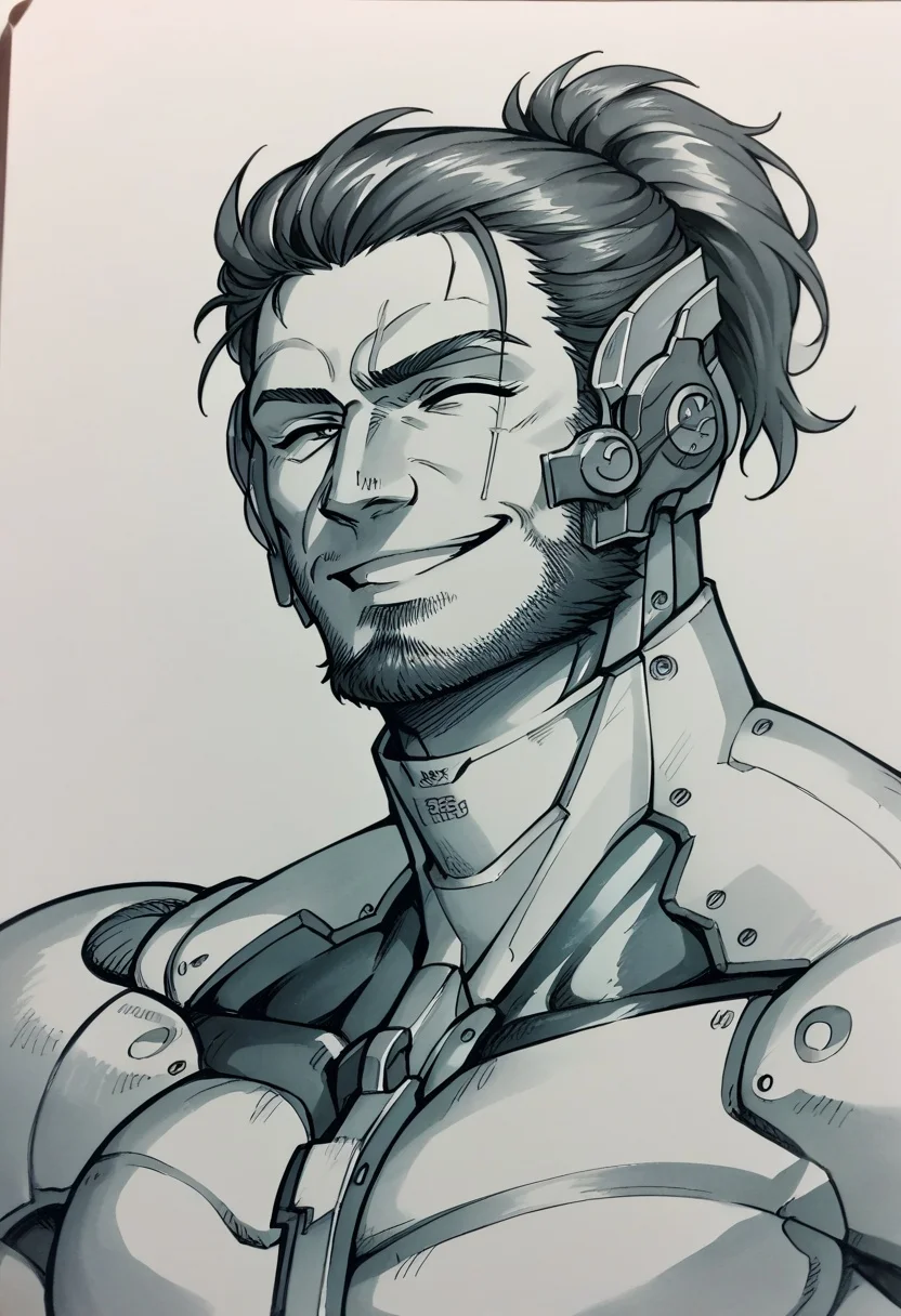 score_9, score_8_up,score_7_up, source_ anime, traditional art, <lora:JetstreamSam_XLPD:0.8> JetstreamSam, cyborg, bodysuit, headgear, beard, upper , monochrome, simple background, winking, smiling,
<lora:Traditional_art_v4_USENEG:-0.75>