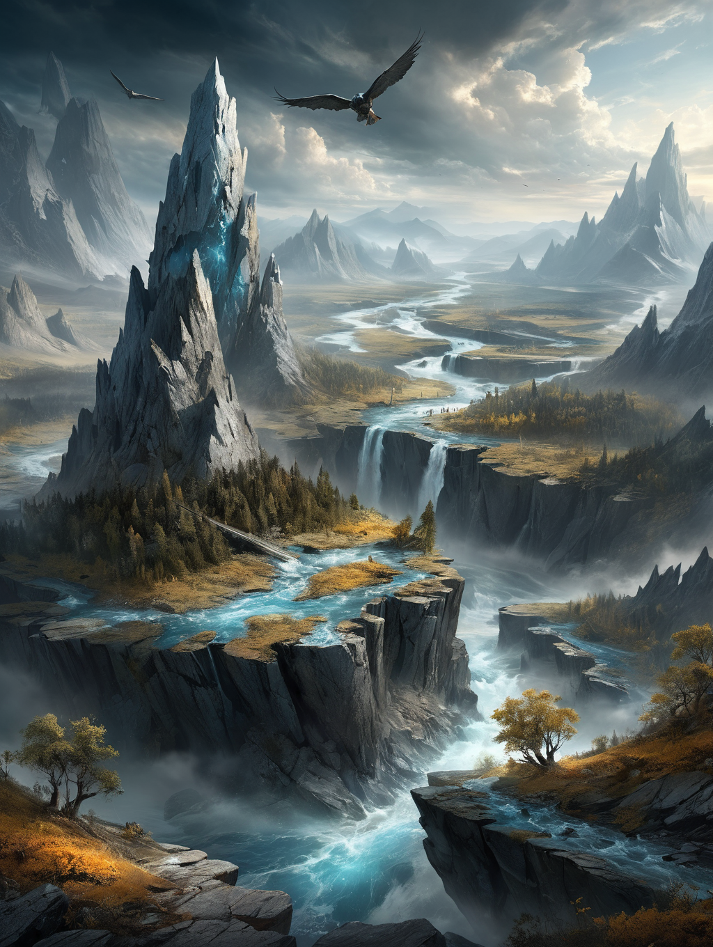 digital art in the style of epic Surreal, abstract, bizarre, A landscape scene depicted in seemingly random fragments that appear to float across the screen, 32k uhd, focus eyes, fearsome appearance, masterpiece, high resolution, HD, 8k, best quality, intricate details, <lora:add-detail-xl:1.8>