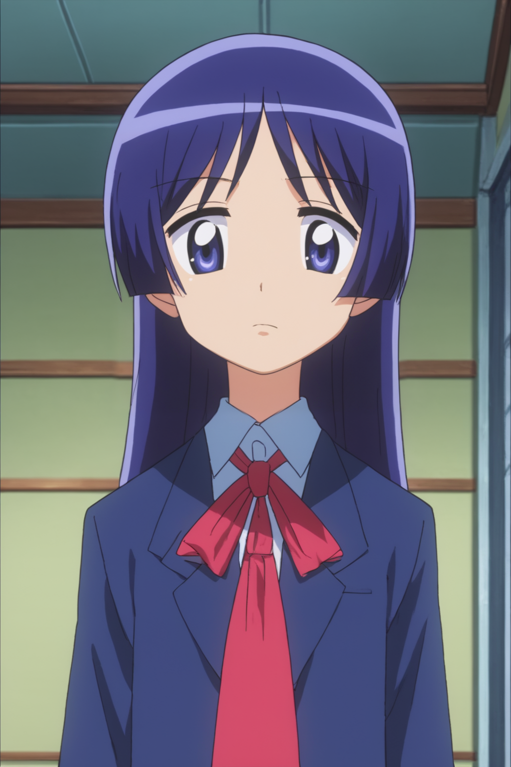 rating_safe, score_10, score_8_up, score_7_up, score_6_up, uncensored, anime screencap, flat shadows BREAK isumi saginomiya, school uniform, upper body, perfect composition, perspective, detailer background