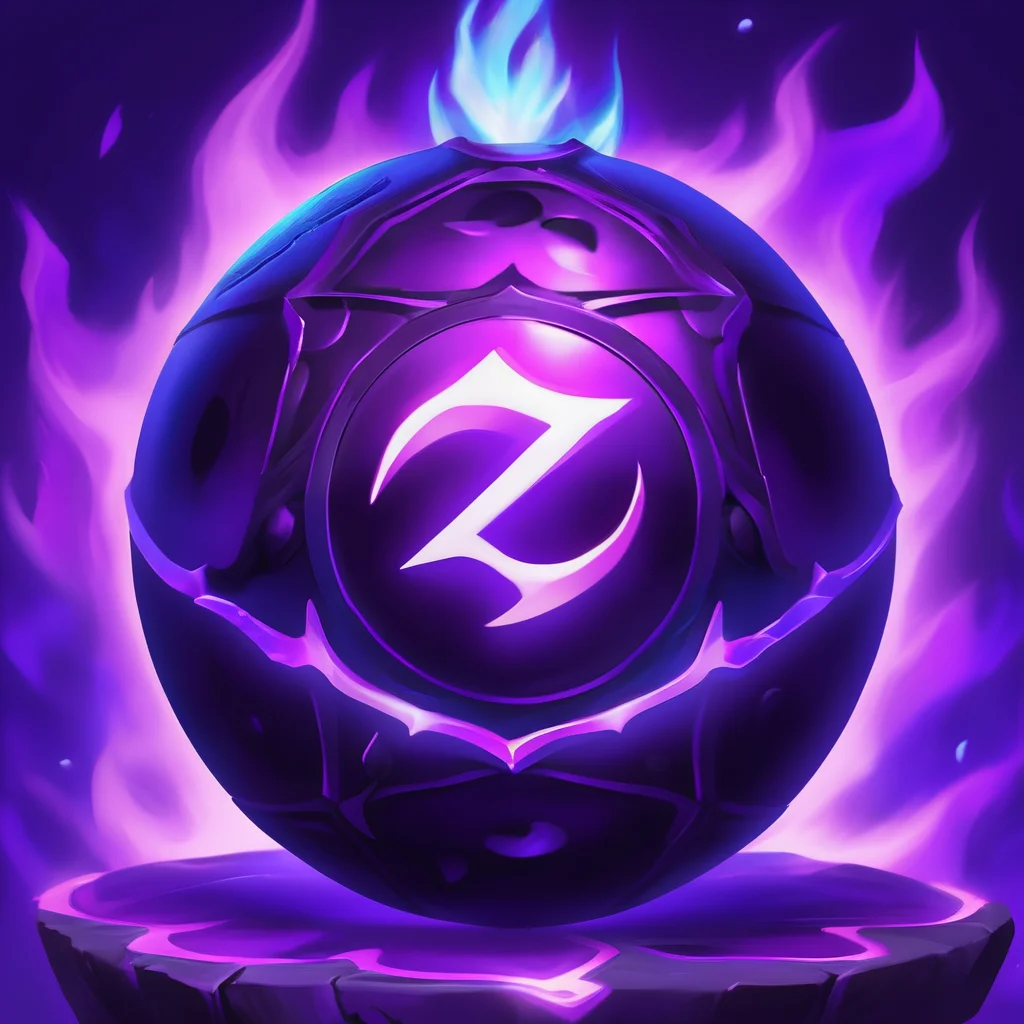 (((masterpiece))),(((best quality))),((ultra-detailed))ï¼SkillIcon, a black bomb with some white glowing runes on its surface, surrounded by purple flames, and a blue background,<lora:SkillIcondreamshapelocon-000044:0.6>