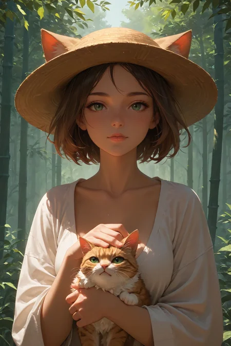 detailed background,Cinematic Lighting,film grain,score_9,score_8_up,score_7_up,zPDXL2,
<lora:(增强)sdxl_lightning_8step_lora:1>,<lora:glowneon_xl_v1:1>,<lora:hand 4:1>,hand person,<lora:Expressive_H:0.8>,Expressiveh,
cat wearing bamboo hat,cat holding katana,(animal),(no humans:1.2),(cat:1.3),