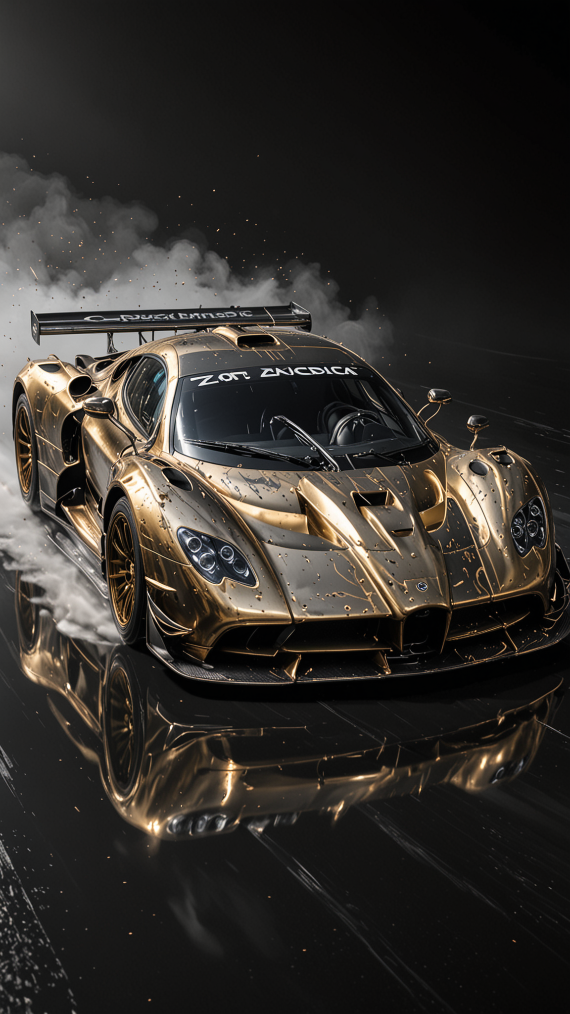 GOLD LIQUID METAL DTM "Zonda R" car, race car, racing through SILVER LIQUID METAL, liquid metal sprays up from the cars tyres, Car drifting in a black void, Epic, (Use Dream Diffusion Secret Prompt), UHD, <lora:Liquid_Fluid_Metal_XL_-_By_DICE:0.4>