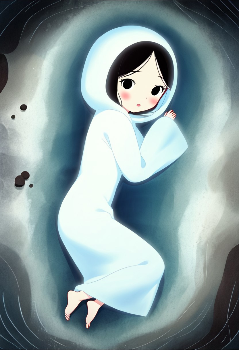 zPDXL3, source_cartoon, Perfect Hands, full body,
1girl, solo, under the sea, looking at viewer, saoirse, black hair, black eyes, blush, ghost, hood up, robe, barefoot, glowing, lying under the sea, from above, lying on side, facing at viewer, feeling cold, eyes open, peaceful emotion, open mouth, sleeve past wrist, slim body, long body, highlight cloth wrinkle, anime style, seals nearby, bubbles, 
<lora:Perfect Hands:1>  <lora:Saoirse_-_The_Song_of_the_Sea-000009:1>