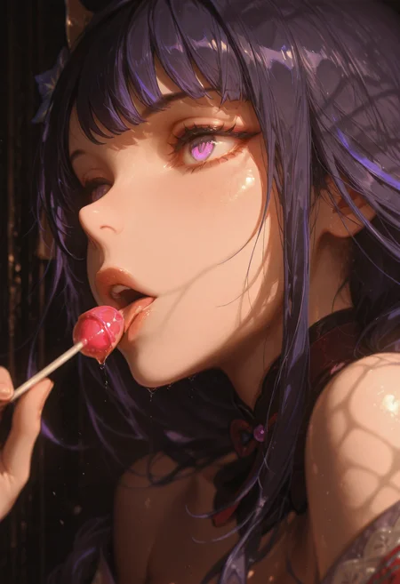 raiden shogun \(genshin impact\), red dress, Close-up, face focus, licking lollipop, detailed eyes,
BREAK
(Smooth Quality - Illustrious:0.8), masterpiece,best quality,amazing quality, absurdres, ultra-HD, 8k, fit body, raytracing, soft lighting, volumetric lighting, ambient occlusion,absolutely eye-catching, highest quality, usnr, (cinematic composition:1.3), depth of field, (adult), wide eyes, (mature female:1.2), very aesthetic, smooth image, (detailed face and eyes), mesmerizing gaze, motion lines, action lines, sharp focus,
<lora:illustrious_quality_modifiers_masterpieces_v1:1> <lora:USNR_STYLE_ILL_V1_lokr3:0.5> <lora:FINALE:0.2> <lora:MoriiMee_Gothic_Niji_Style_Illustrious_r1:0.6> <lora:MGE_V5.2_IL:0.5> <lora:ponyv6_noobE11_2_adamW:0.4>